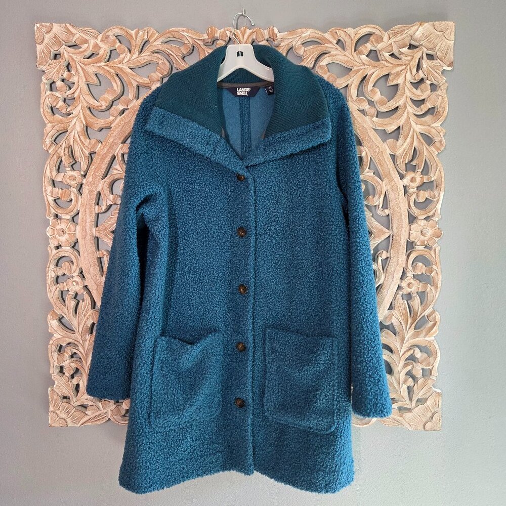 Land's End Teal Teddy Bear Coat Size Medium